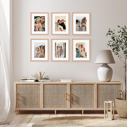 Fixwal 8x10 Picture Frame Set of 6 with Shatter Resistant Plastic Glass, Thin Border and Light Weight Photo Frames for Wall or Tabletop Display, Gift for Mother's Day, Father's Day, Natural