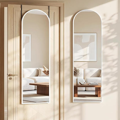 Antok Full Length Over-the-Door Hanging Mirror - Freestanding Wall Mount Leaning Body Mirror for Bedroom Living Room Entryway, 48" L x 14" W, White