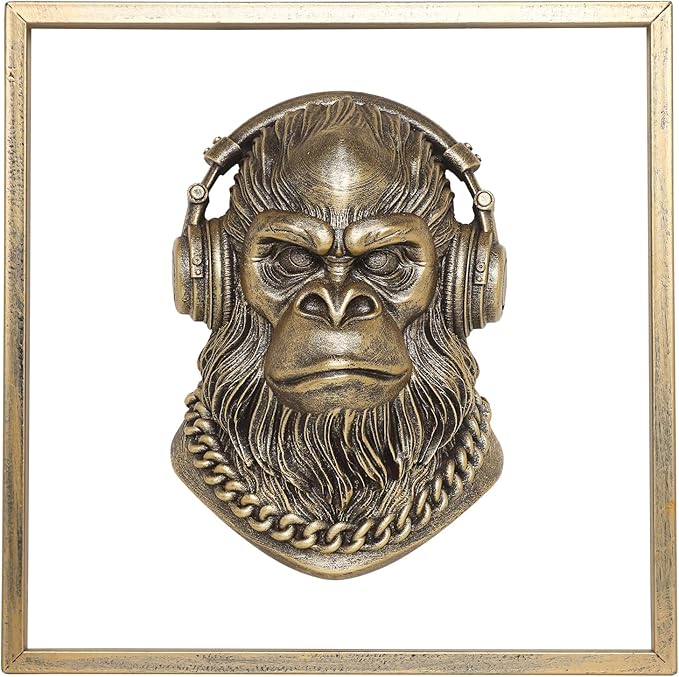 JJALIGHTS Exquisite Resin Animal Head Wall Sculpture (Gift Metal Frame) - Imitation Copper Vintage Decor for Living Room, Bedroom & Office | Decorative Wall Hanging Art (Bigfoot)