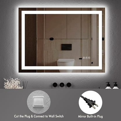 GarveeHome 30 in x 22 in Led Bathroom Mirror with Front and Backlit, Stepless Dimmabl, Anti-Fog, Shatter-Proof, Memory, Wall Mounted Lighted Vanity Mirror(Horizontal/Vertical)