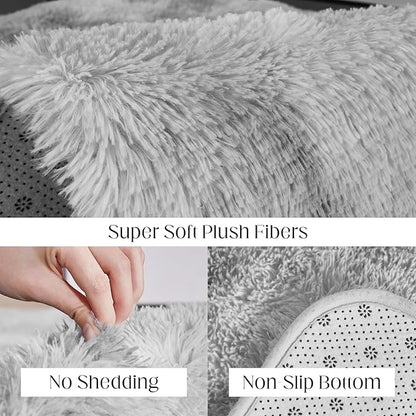 Puremy Fluffy Shag Area Rug, 4x6 Tie-Dyed Light Grey Rugs for Bedroom, Soft Plush Area Rugs for Living Room, Non-Slip Indoor Carpet for Nursery, Study Room, Dressing Room, Home Decor