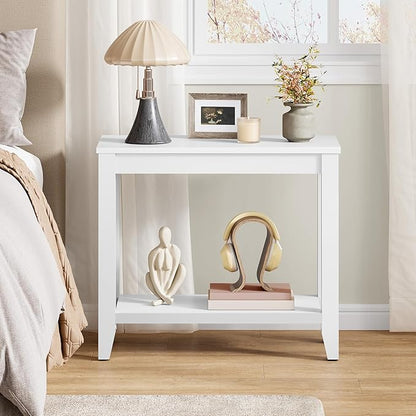 Hoctieon End Table with Double Storage Shelves, Sturdy Wooden Side Table for Living Room, Bedroom, Modern Nightstand Sofa Table for Small Spaces, White