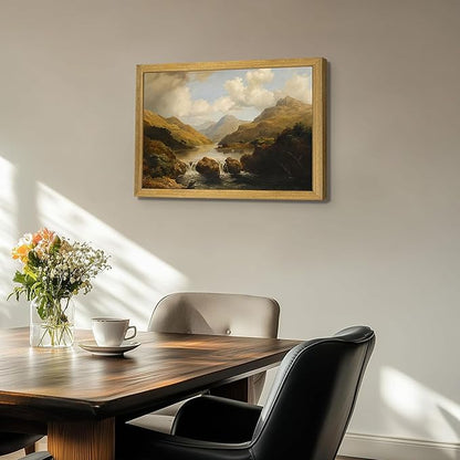 Framed Vintage Landscape Wall Art Home Decor, Retro Mountain Vintage Painting Prints, Countryside Farmhouse Landscape Wall Decor, Canvas Wall Art for Living Room Bedroom Home Bathroom Decor 12x16 Inch