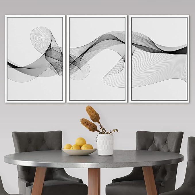 SIGNLEADER Framed Canvas Print Wall Art Curly Black Smoke Ribbons Geometric Shapes Digital Art Modern Art Minimalist Relax/Calm Multicolor Dark for Living Room, Bedroom, Office - 16"x24"x3 WHITE