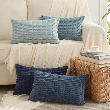 Fancy Homi 4 Packs Decorative Throw Pillow Covers for Living Room Couch Bed, Modern Farmhouse Boho Home Décor Accent Cushion Case, 24" x 16", Blue Series