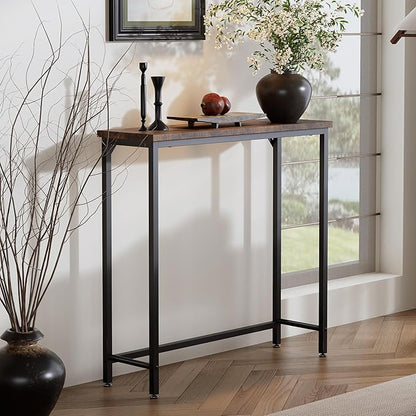 Narrow Entryway Console Table & Sofa Side Table - Industrial Hallway Table for Small Spaces, Behind Couch Table, Multi-Functional Living Room Bedroom Office,Brown, 29.5" x 9.4" x 29.5"