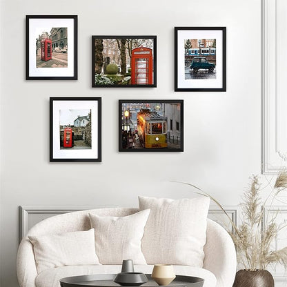 BESCRCL 11x14 Picture Frame Black Set of 6, Display Pictures 8x10 with Mat or 11x14 without Mat, Photo Frames for Wall Mounting