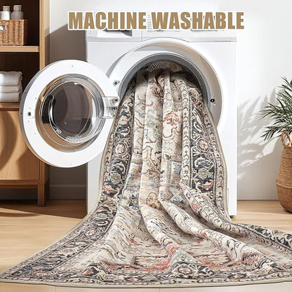 Area Rug for Living Room - 10x12 Soft Washable Oriental Vintage Floral Distressed Large Carpet - Fade Stain Resistant Non Slip Rugs for Bedroom Dining Room Nursery Dorm Office Home Decor - Multi