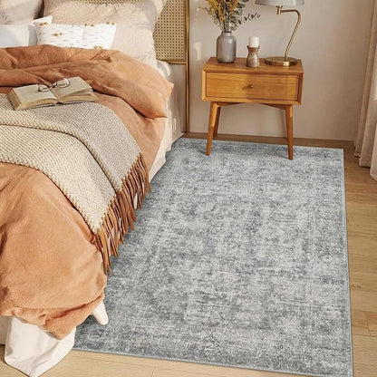 Rugxara 3x5 Rug for Entryway Bedroom, Grey 3x5 Washable Area Rug, Vintage Retro Boho Throw Rug, Non Slip & Low Pile Small Carpet for Indoor Entry, Kitchen, Bedside, Living Room, Bathroom and Dining