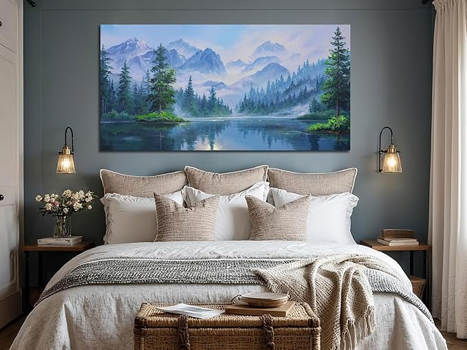 Ardemy Forest Landscape Canvas Painting 58"x29" - Nature Wall Art Picture of Mountain Textured Green Tranquil Artwork Framed Large for Living Room Bedroom Dining Room Home Office Wall Decor