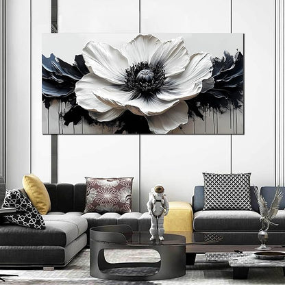 HUBOSKN Black and White Flower Wall Art for Bedroom - Large Canvas Wall Art Living Room - Floral Wall Decor for Teen Girls Size 29" x 59"