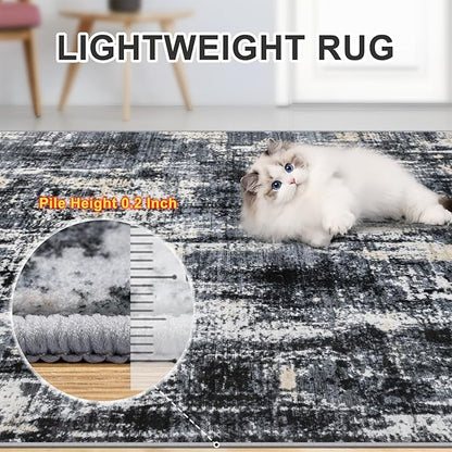8x10 Area Rugs for Living Room - Washable Rug Modern Abstract Soft Large Neutral Non-Slip Carpet Indoor Floor Thin Carpets for Bedroom Dining Room Farmhouse Nursery Home Office Black Gold