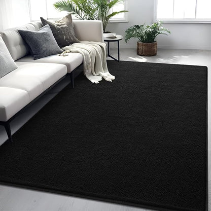 Rugs for Bedroom Living Room, 5x7 ft Black Area Rug, Washable Memory Foam Indoor Carpet, Modern Aesthetic Minimalist Non-Slip Carpets for Boys Girls Adults Home Decor