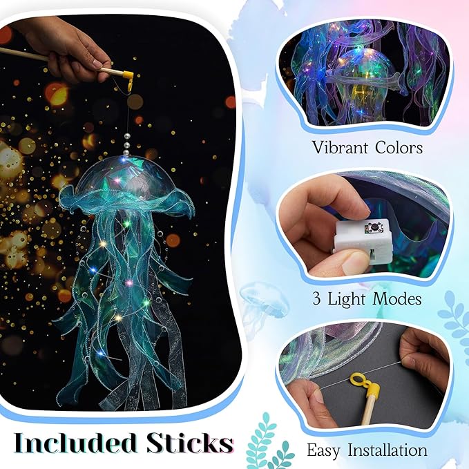 Rossesay 8 Pcs Colorful Jelly Fish Light Lamp Hanging Jellyfish Decorations LED Jellyfish Lantern for Birthday Under Sea Mermaid Wedding Baby Shower Ocean Theme Ceiling Bedroom Decor