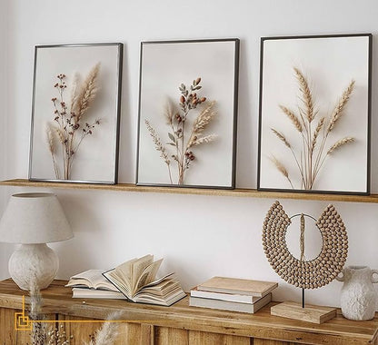 3Pcs Beige Neutral Floral Botanical Canvas Wall Art Modern Minimalist Beige Flower Plant Painting Wall Decor Poster Print Artwork for Living Room Bedroom Bathroom Home Decortion Unframed