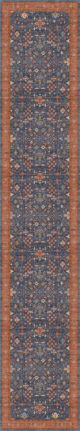 Hazo Haus Boho Washable 3x16 Extra Long Hallway Runner Rug, Navy Blue Large Kitchen Floor Rug Indoor, Non-Slip Stain & Fade Resistant, Vintage Unique Bohemian Blue Décor