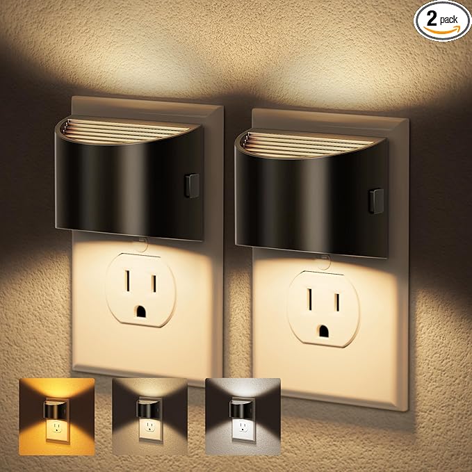 JandCase LED Night Lights Plug into Wall 2 Pack, Automatic Night Light with Dusk to Dawn Sensor, 0-100LM, 3000K/4000k/5000K Adjustable Nightlight for Kids Bedroom Hallway Kitchen