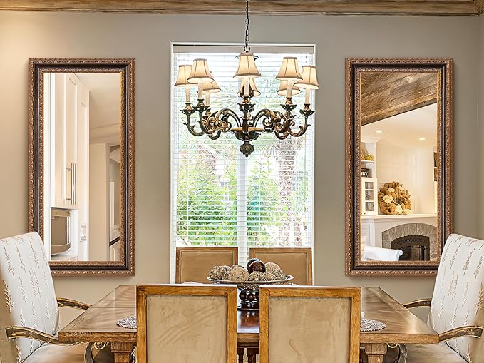 Narrow Vintage Wall Mirror, 46" X 22.5" Decorative Mirror with Black and Bronze Handmade Aging Carvings Solid Wood Frame for Baroque Bathroom, Living Room, Fireplace, Entryway and Bedroom
