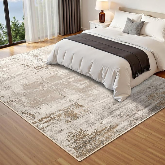 HOMORE Living Room Rug 6x9 Large Rug Beige Area Rugs Non Slip Washable Rugs for Bedroom Dining Room Abstract Carpet for Farmhouse Kids Playroom Classroom