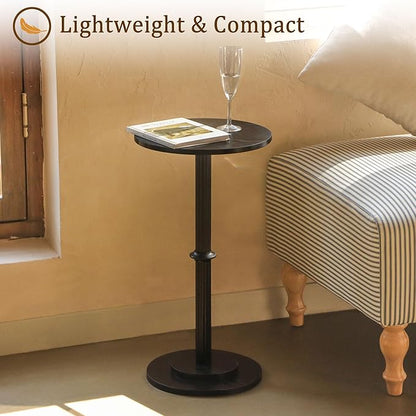 MaxSmeo Drink Table, Small Side Table for Small Spaces, Modern Round End Table with Fluted Wood Leg, Black