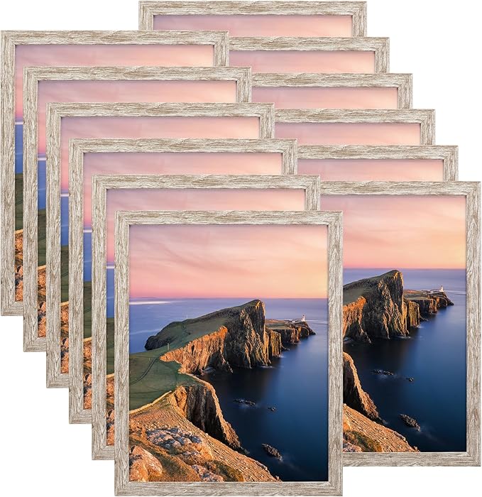 Giftgarden 11x14 Picture Frame Distressed Beige White Set of 12, Multi Rustic Wood Grain 11 by 14 Photo Frames Bulk for Wall or Tabletop Display