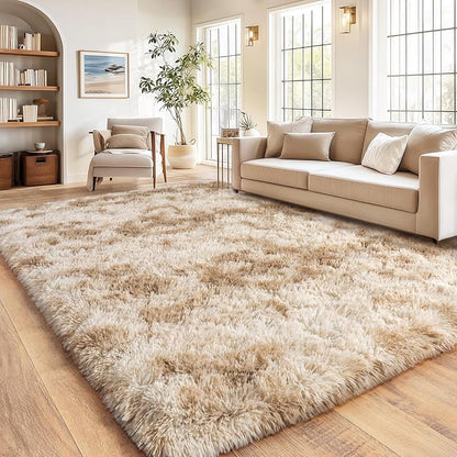 Large Plush Shaggy Rug High Pile Fluffy Rug for Living Room, Big Plush Non-Skid Shag Carpet, Soft Shaggy Rugs for Bedroom Indoor Modern Home Decor Tie Dye Camel 9x12ft