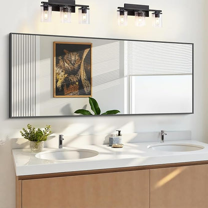 KOCUUY Black Bathroom Mirrors, 60"x24" Large Rectangle Mirrors for Bathroom Sink, Oversized Wall Mirror Black Metal Framed Decor for Living Room, Farmhouse, Entryway, Hang Horizontal/Vertical