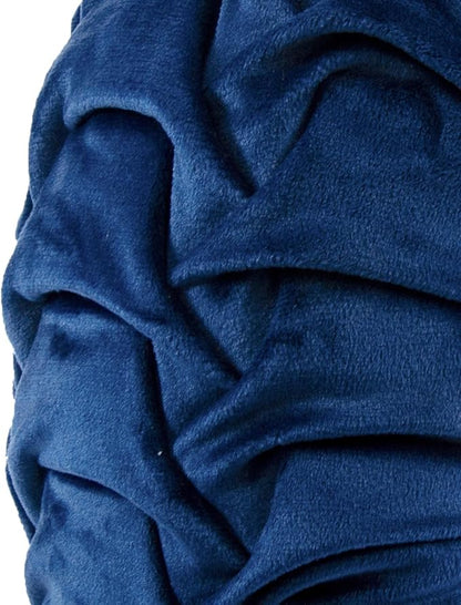 Lush Decor Round Pleated Soft Velvet Decorative Throw Pillow, 1 Count, 15" Diameter, Navy - Blue Plush Round Pillow, Seat Cushion, Decorative Pillows for Bed, Couch, Or Chair (Pack of 2)