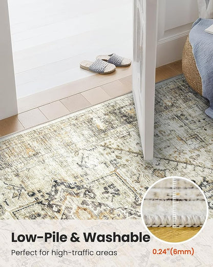 AMADA HOMEFURNISHING 9x12 Washable Area Rug, Low-Profile Large Area Rug with Non-Slip Backing & Durable Edge Binding, Vintage Large Rugs for Living Room, Bedroom & Dinning Room