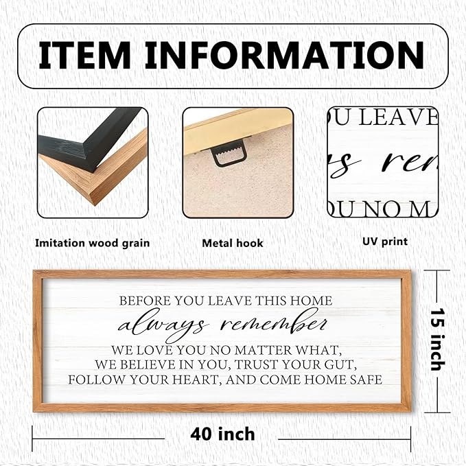 AuraPeak Before You Leave This Home Sign for We Love You Inspirational Quotes Laundry Room Living Room Wall Decor Family Entryway kitchen Wall Hanging Art (40"×15" Wood)