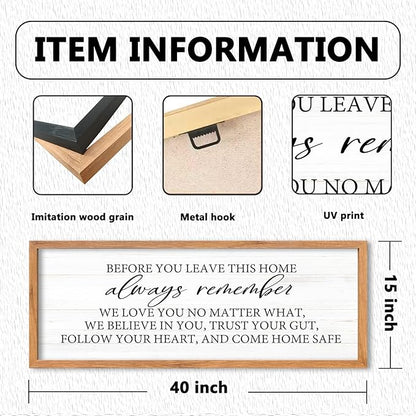 AuraPeak Before You Leave This Home Sign for We Love You Inspirational Quotes Laundry Room Living Room Wall Decor Family Entryway kitchen Wall Hanging Art (40"×15" Wood)