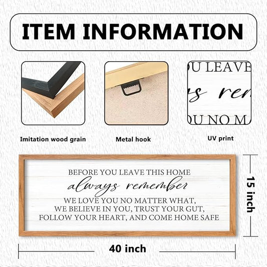 AuraPeak Before You Leave This Home Sign for We Love You Inspirational Quotes Laundry Room Living Room Wall Decor Family Entryway kitchen Wall Hanging Art (40"×15" Wood)
