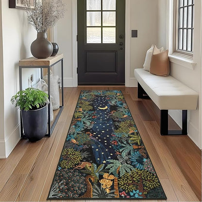 GarveeHome 2x6 Jungle Washable Runner Rug for Kitchen, Soft Animal Print Hallway Runner Non Slip Green Entryway Rug Farmhouse Laundry Mat Stain Resistant Carpet for Bedroom Bathroom