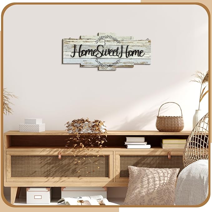 Jetec Home Sweet Home Sign, Rustic Wood Room Wall Decor, Farmhouse Plaque Wall Hanging Wooden Sign for Bedroom, Living Room, Wedding Decor(Rustic)