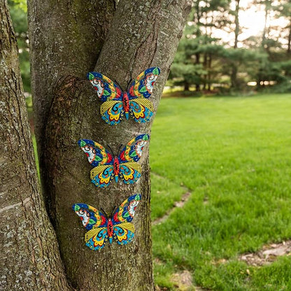 Schwousi Metal Butterfly Mexican Pottery Outdoor Decor, Talavera Garden Decor, Butterfly Wall Art Set of 3, Wall Sculpture Hanging Decorations for Garden Patio