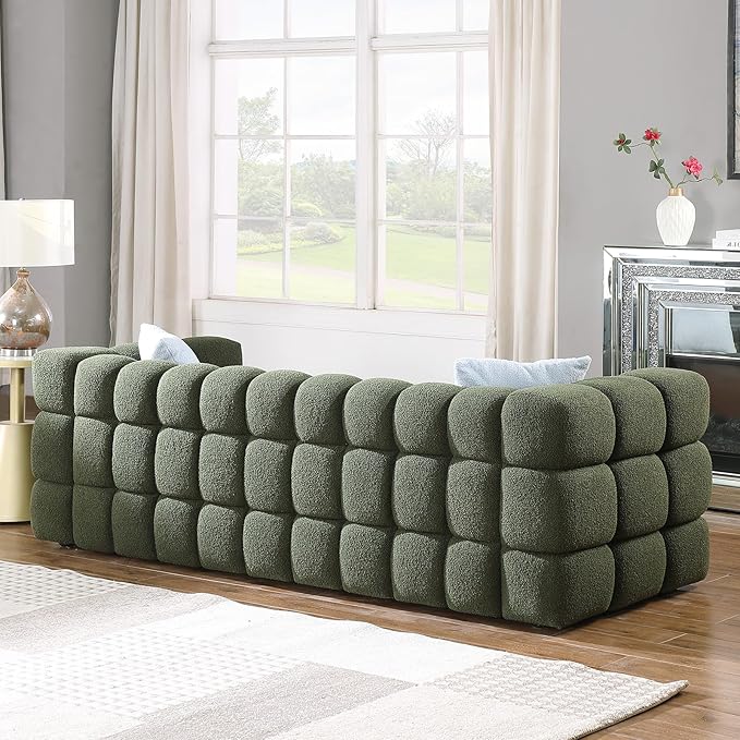 86" Cloud Couch Boucle 3 Seater with Solid Wood Frame & 2 Throw Pillow, Mid Century Modern Plush Couch for Living Room, ALO2269-GR