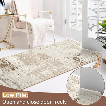 HOMORE 2x8 Runner Rug for Kitchen Hallways Runners Rugs, Beige Long Rug Non Slip Washable Rugs for Entrway Soft Abstract Carpet for Entrance Bedroom Living Room Bathroom