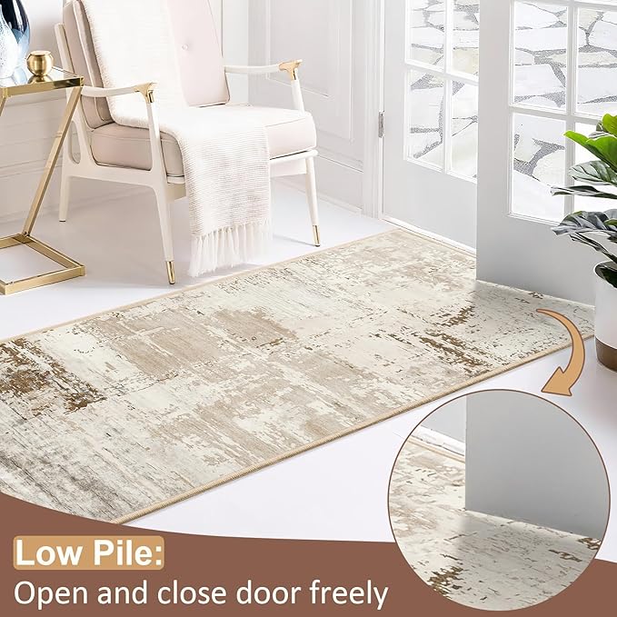 HOMORE 2x6 Runner Rug for Kitchen Hallways Runners Rugs,Beige Area Rug Non Slip Washable Rugs for Entrway Soft Abstract Carpet for Entrance Bedroom Living Room Laundry Bathroom
