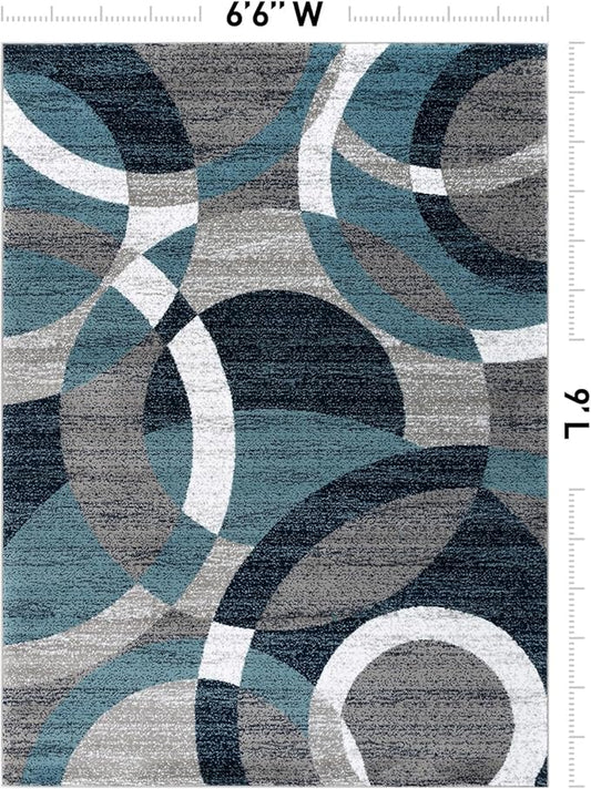 Rugshop Contemporary Abstract Circles Perfect for high Traffic Areas of Your Living Room,Bedroom,Home Office,Kitchen Area Rug 6'6" x 9' Blue