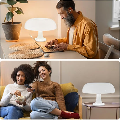 White Mushroom Lamp, Dimmable Retro Table Lamp — 3 Light Temperature, Remote-Controlled — Mid-Century Donut Shaped LED 70s Lamp — Optimize Your Space to a Cozy, Nostalgic Vibe—Perfect for Any Room
