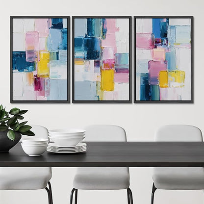 SIGNLEADER Framed Canvas Print Wall Art Set Vibrant Colorful Block Abstract Bold Pink Blue Illustrations Minimal Decorative Bohemian Nordic for Living Room, Bedroom, Office - 24"x36"x3 BLACK