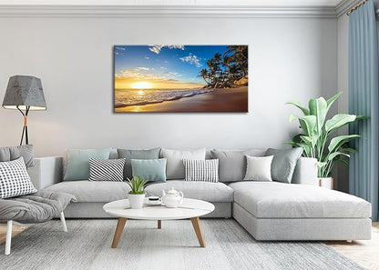 Beach Sunset Large Wall Art Tropical Palm Tree Canvas Paintings Coastal Landscape Pictures Wall Decor for Living Room Ocean Seascape Poster Nature Painting for Bedroom Office Home Decor 20x40 Inches