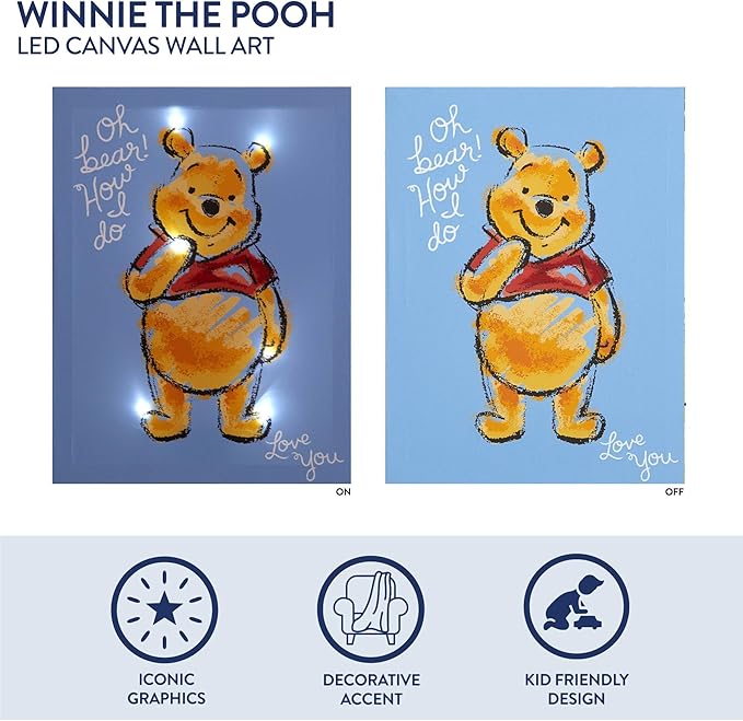 Disney Winnie The Pooh LED Wall Art,11.5"x15.75" Children's Hanging Décor, Light-Up Artwork for Kids' Rooms