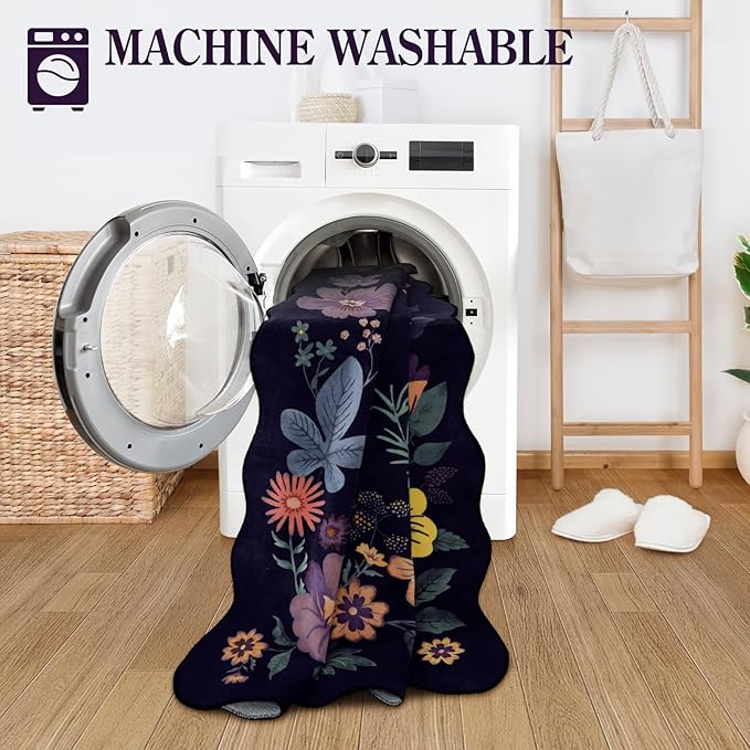 Lahome Floral Kitchen Runner, 2X6 Washable Runner Rug Non-Slip, Ultra-Thin Soft Hallway Rug Stain Resistant Boho Low-Pile Carpet for ‎Laundry Bathroom Bedroom Flore (2x6ft,Purple)