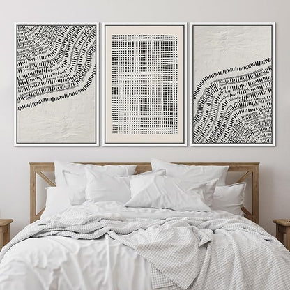 SIGNLEADER Framed Canvas Print Wall Art Set Minimalist Black and White Geometric Abstract Pattern and Line Illustrations Boho Decorative for Living Room, Bedroom, Office - 24"x36"x3 WHITE