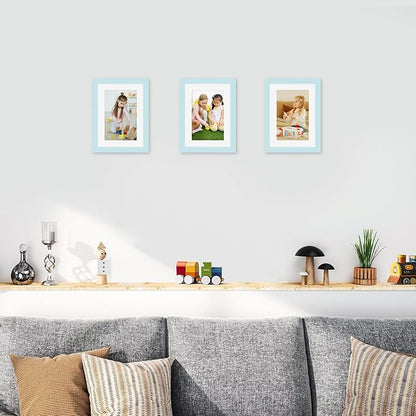Picrit 5x7 Picture Frame for Wall Mounting or Table Top Display, Set of 12, Display 4x6 with Mat or 5x7 without Mat, Blue