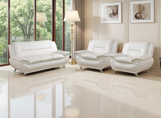 Living Room Furniture Sets, Creamy White Leather Sofa Couch for Apartment, Living Room Sofa Couches and 2 Chairs for Bedroom, Office