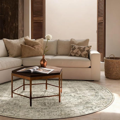 4x4 Round Bedroom Rug Washable: Living Room Rug Stain Resistant Non Slip Low Pile Soft Small Area Rug for Bedroom Entryway Kitchen Living Room Bedside Office Dorm Kids Room Entrance