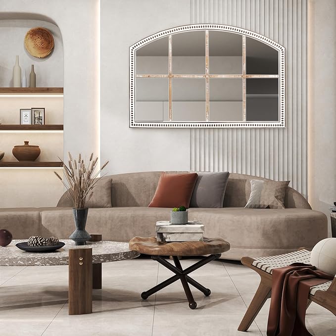 HOITUZYUS Farmhouse Windowpane Wall Mirror 28x42 Inch, Large Rustic Distressed Wooden Mirror Decorative for Living Room, Bedroom, Entryway, Hallway