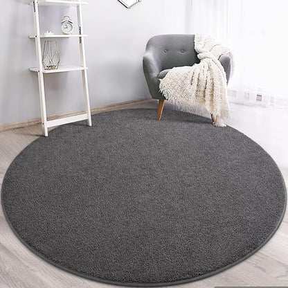 Gifeas Ultra Soft Round Area Rugs for Living Room Bedroom, 7x7 Feet Dark Grey Thickened Memory Foam Modern Indoor Circle Carpets, Non-Slip Comfy Circular Rug for Boys Girls Nursery Room Home Decor